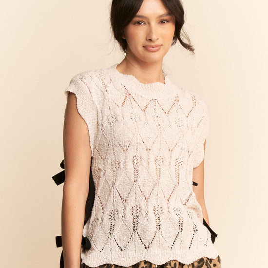 Knit Sleeveless Top W/ Ribbon-Tied Sides