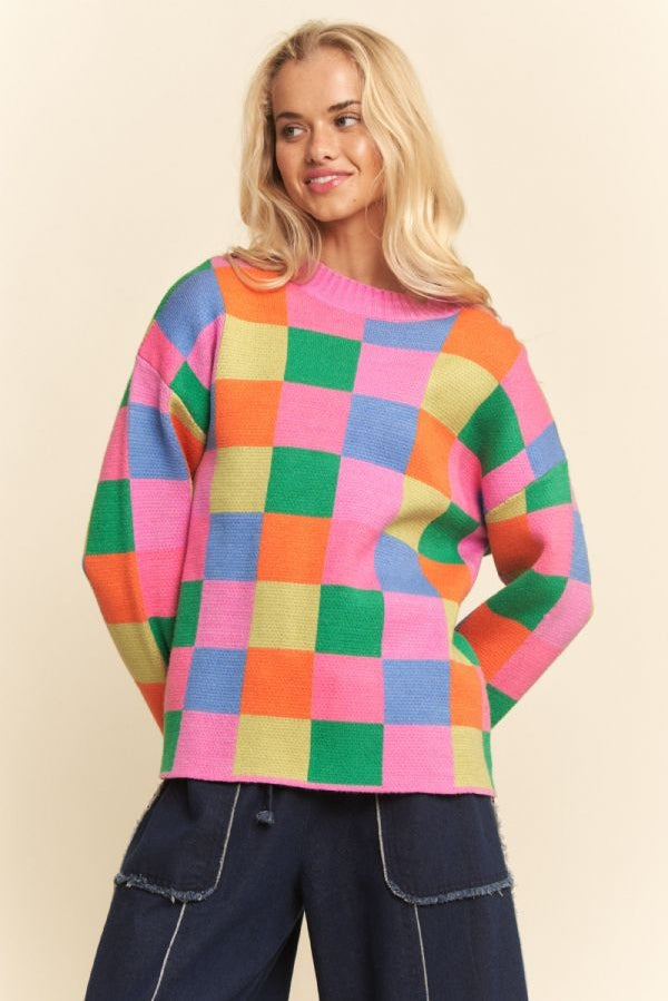 Multi Color Blocked Pullover Sweater Top