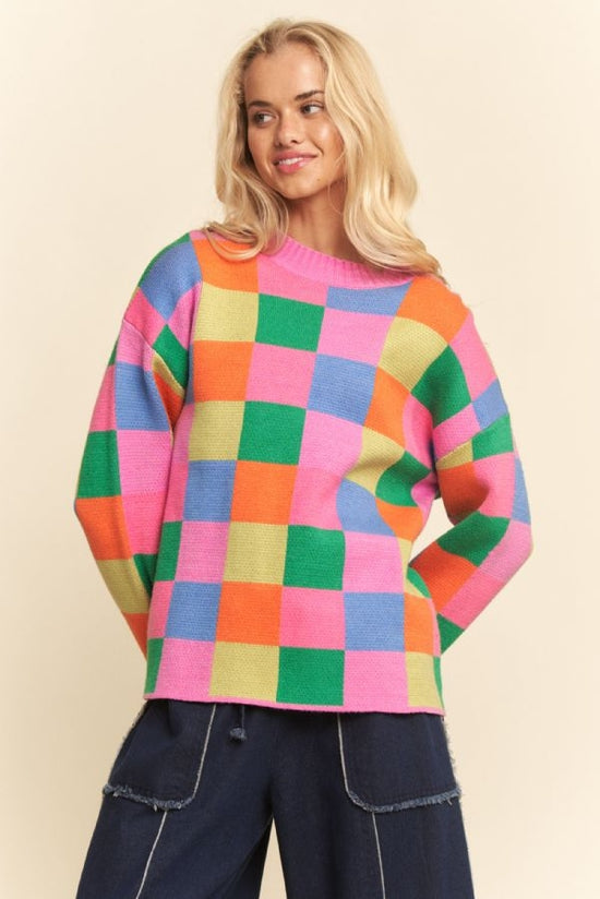 Multi Color Blocked Pullover Sweater Top