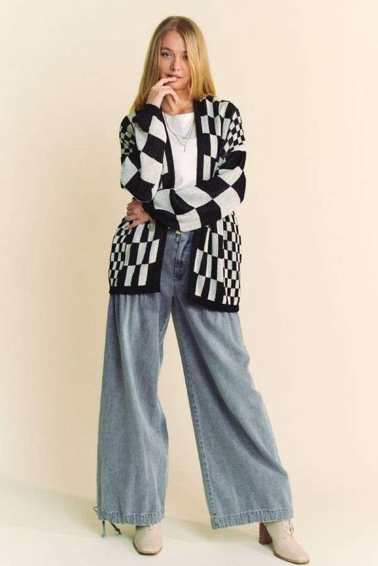 Lightweight Checkerboard Open Cardigan