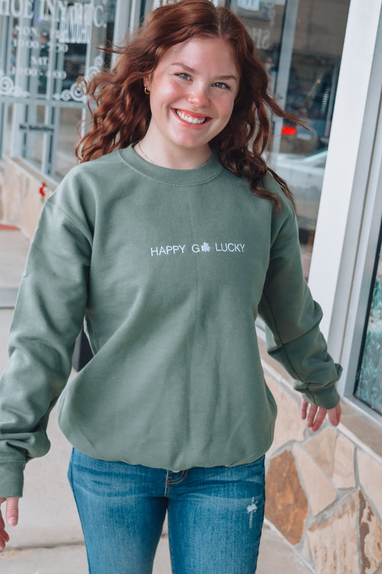 Happy Go Lucky Embroidered Sweatshirt