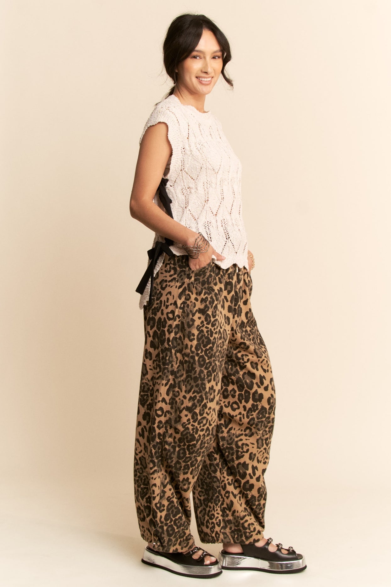 Knit Sleeveless Top W/ Ribbon-Tied Sides