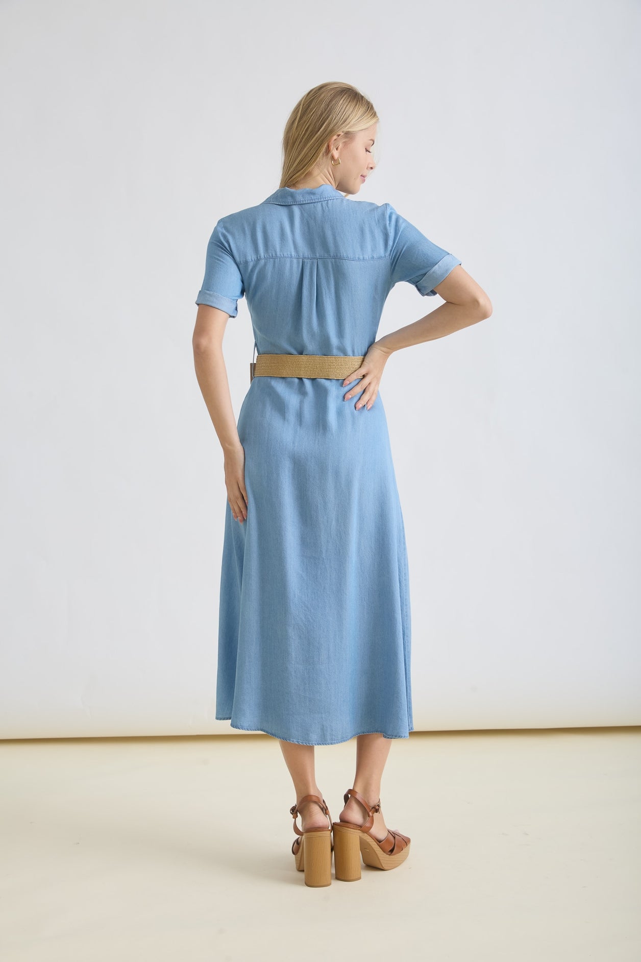 Chambray Belted Midi Dress