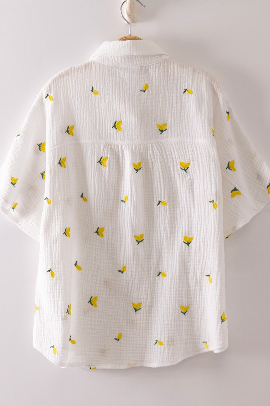Lemon Embroidery Gauze Button-Up Shirt