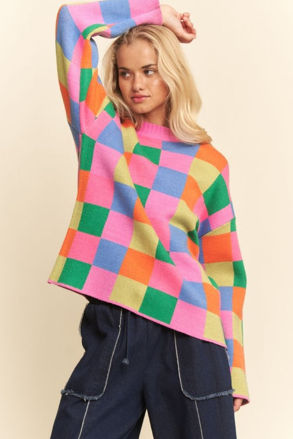 Multi Color Blocked Pullover Sweater Top