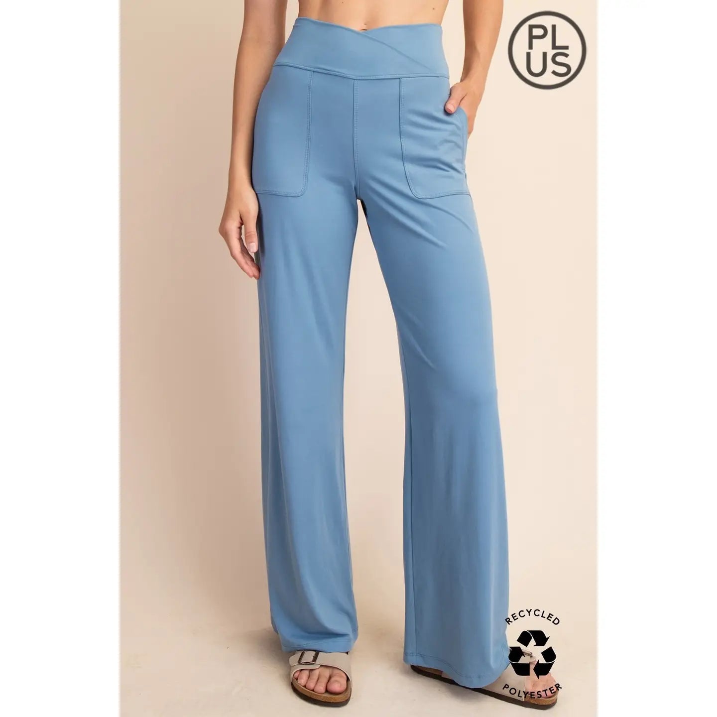 Dusty Blue V-Waist Butter Wide Leg Pant