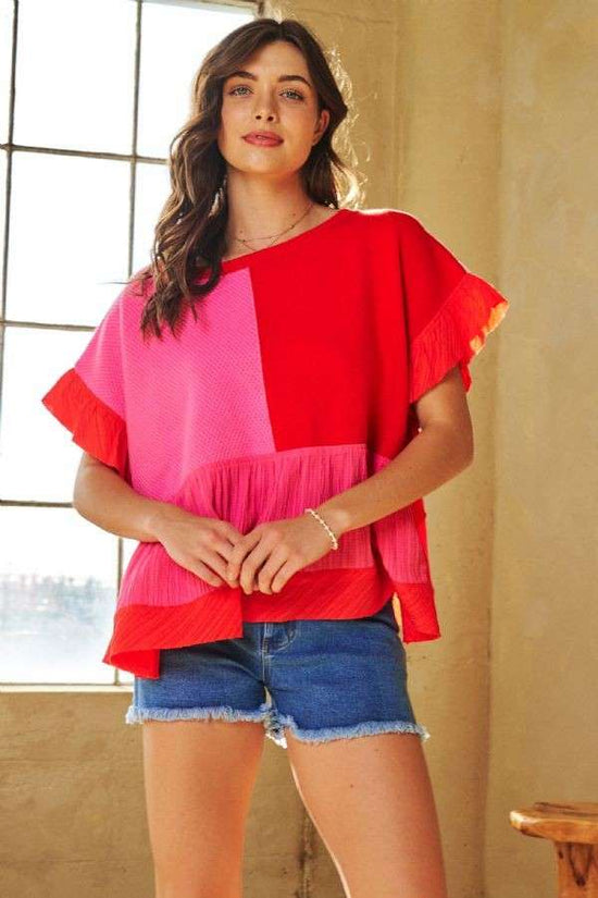 Pink & Red MixMatch Ruffle Detail Knit Top