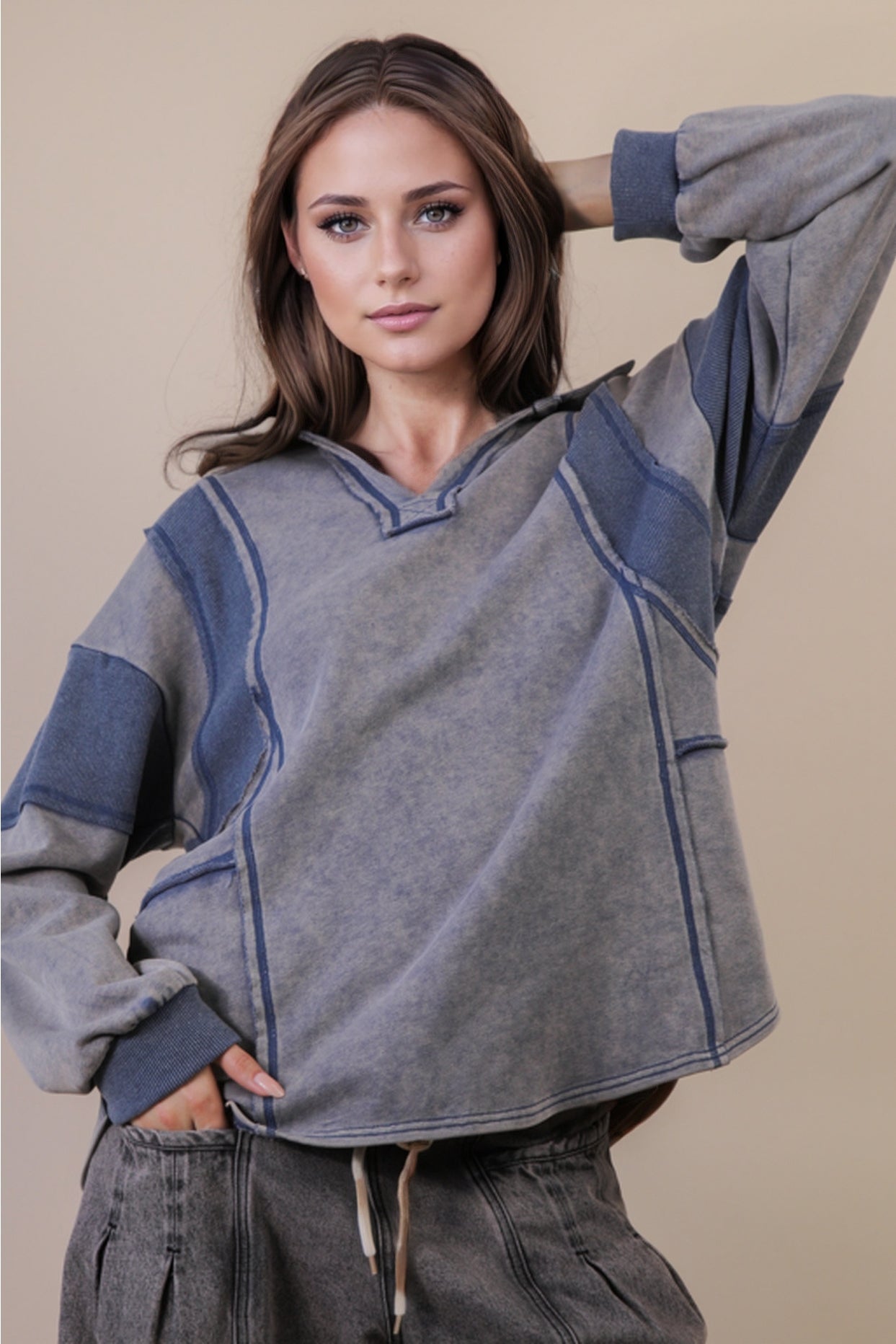 Mineral Washed Oversized French Terry Knit Top