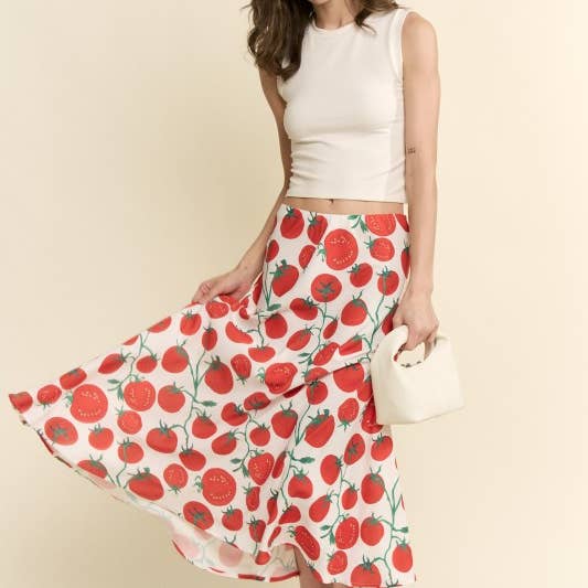 Tomato Print Midi Skirt