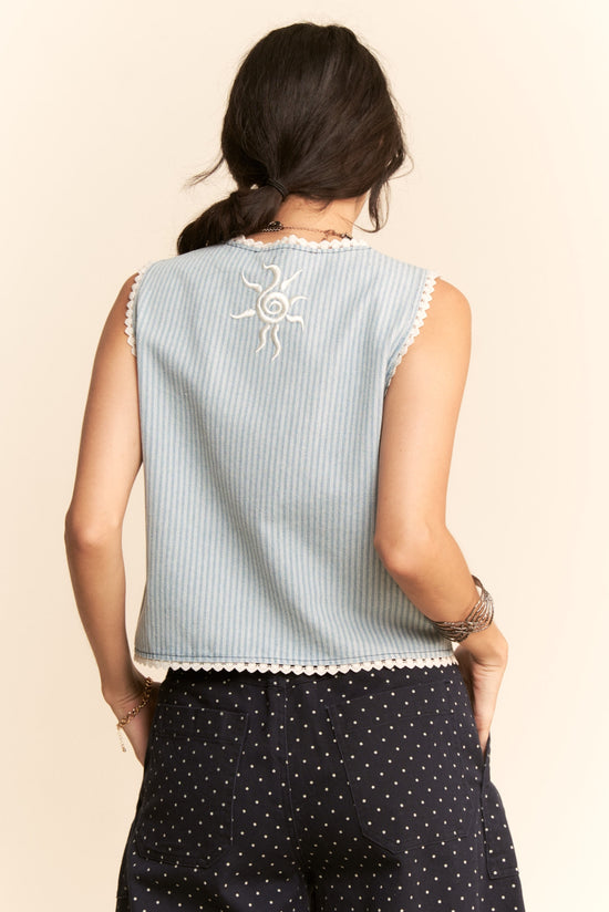 Moon & Sun Striped Denim Tie-Front Vest