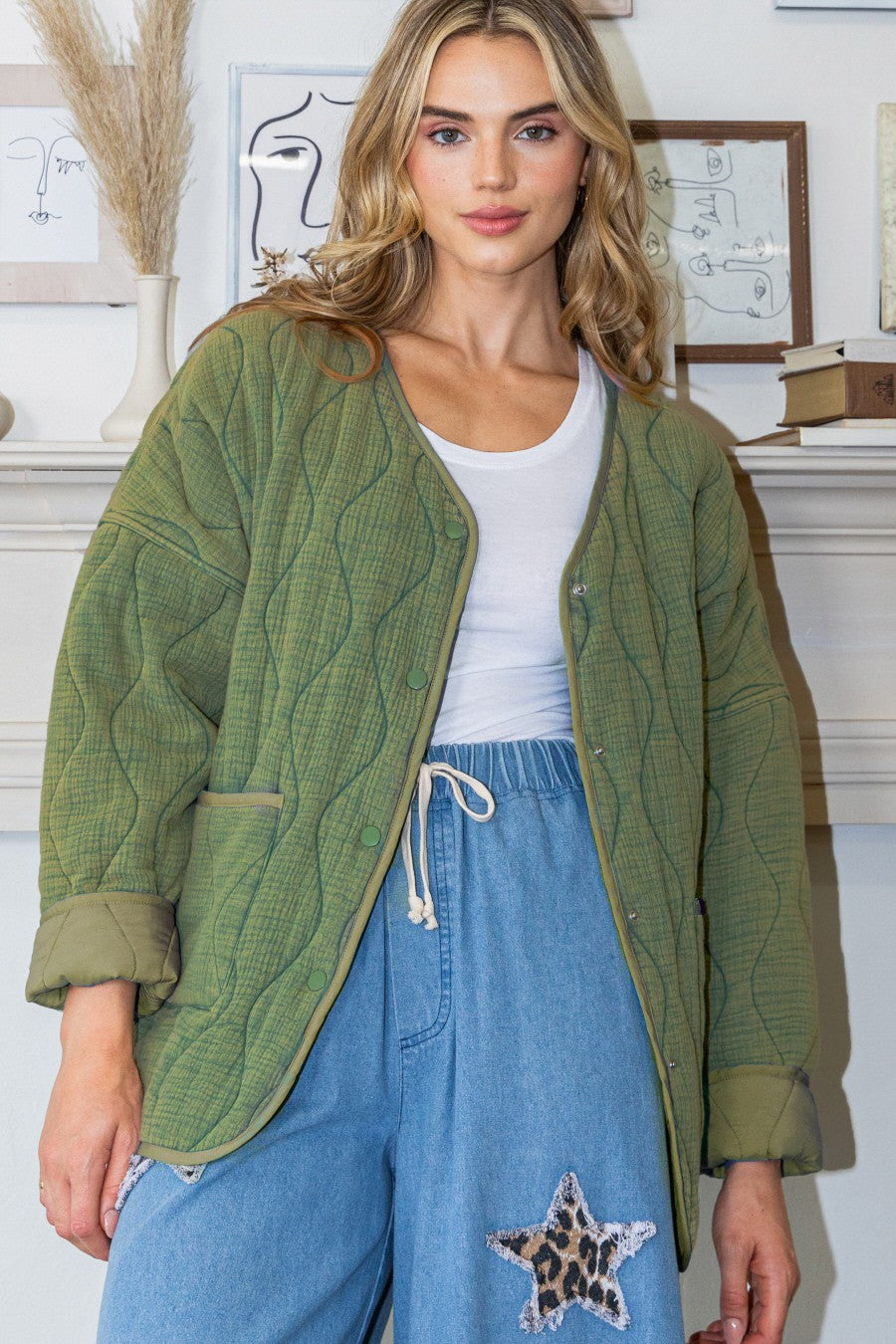 Quilted Army Green Jacket