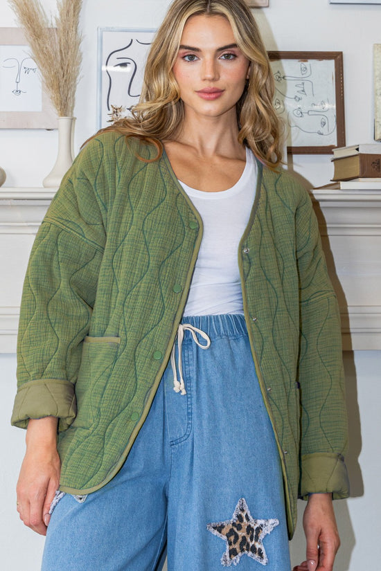 Quilted Army Green Jacket