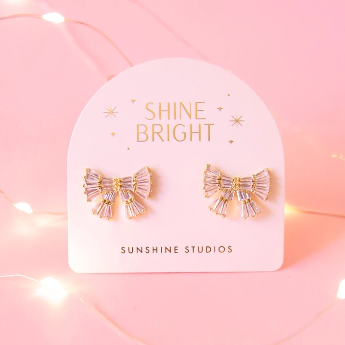 Holiday Sparkle Bow Earrings Gold Plated