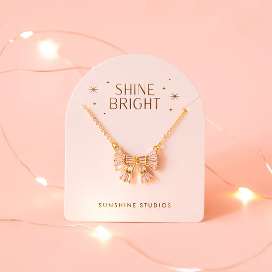 Holiday Sparkle Bow Necklace Gold Plated