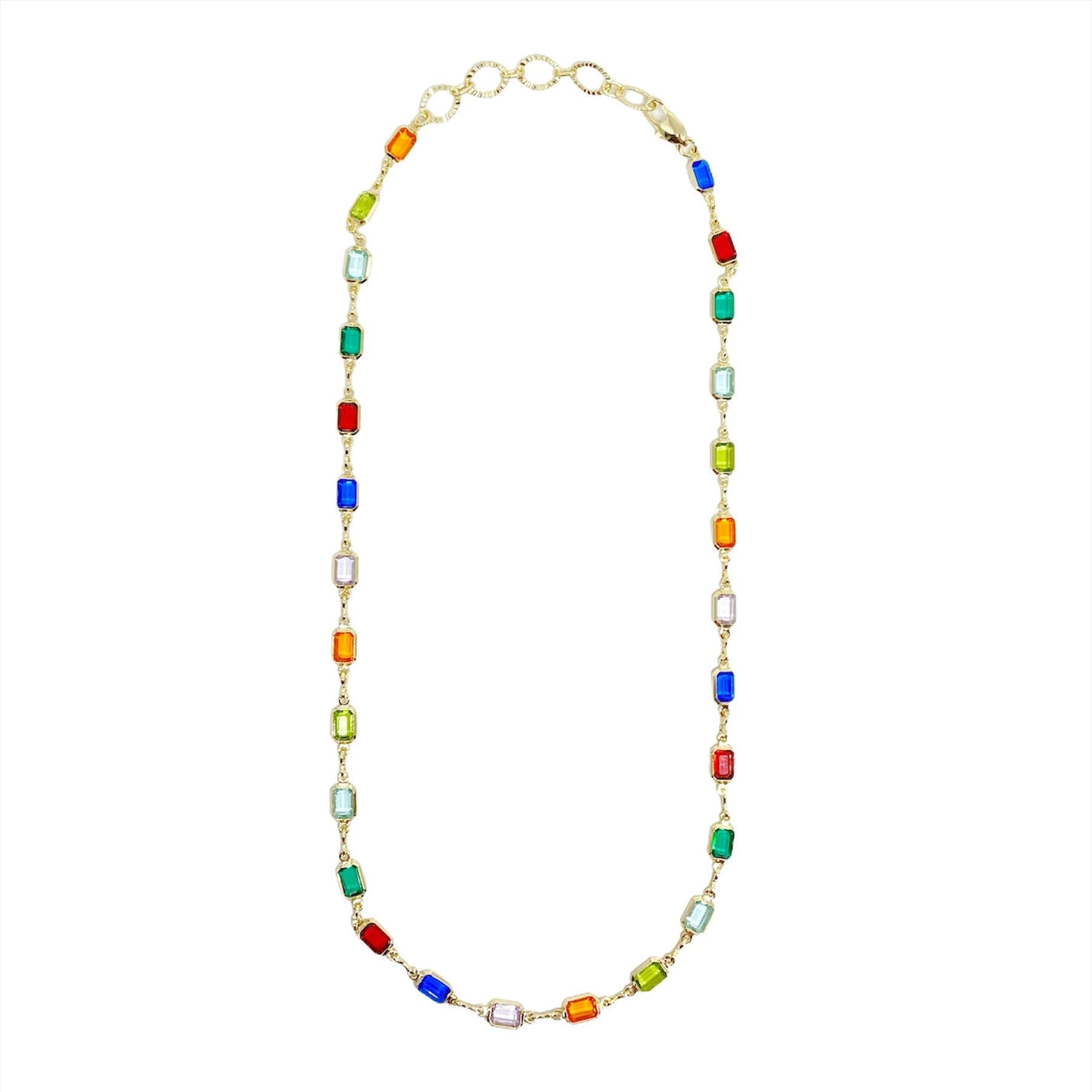 Sunburst Multi-Colored Chain Necklace  - 18k Gold Filled - Rainbow