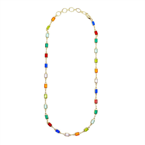 Sunburst Multi-Colored Chain Necklace  - 18k Gold Filled - Rainbow