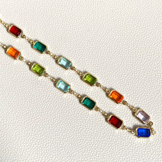 Sunburst Multi-Colored Chain Necklace  - 18k Gold Filled - Rainbow