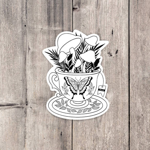 Mushroom Tea Cup, Vinyl Sticker