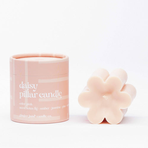 pink daisy pillar candle  • 7 oz soy candle